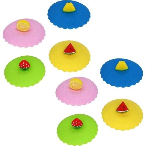 8 Pack Silicone Cup Lids, Anti-Dust Creative Fruit Glass Cup Cover Coffee Mug Suction Airtight Seal Lid Cap
