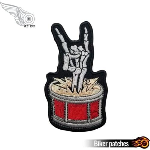 Rock The Drums Skeleton Horns Patch, Musical Instruments Embroidered Iron On Or Sew On Patches 1.75*3.25 INCH Free Shipping