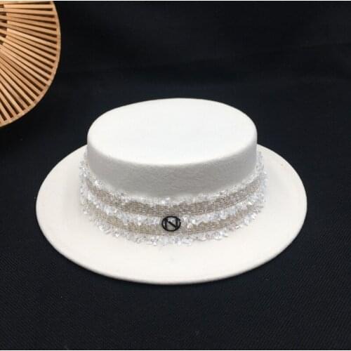 Fedora new wool hat thin metal ring cap white wide brim sun hat fashion female hat panama