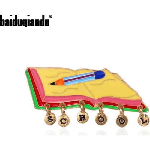 Baiduqiandu brand new arrival enameled school pencil brooch pins for student or kids