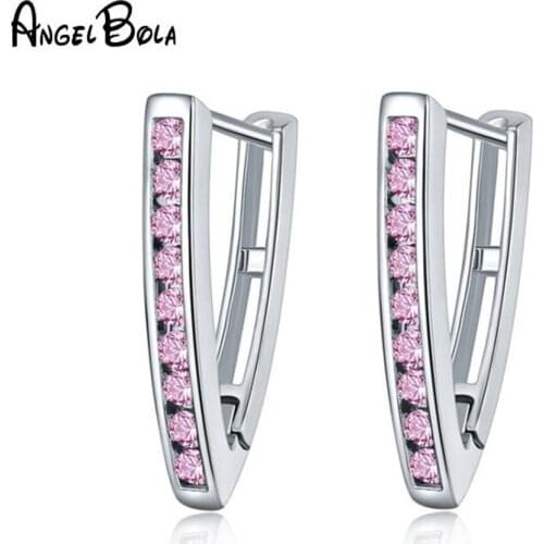 New Micro Pave White Round Natural Zircon Triangle Earrings Simple Fine Fashion Jewelry Long V Drop Earrings