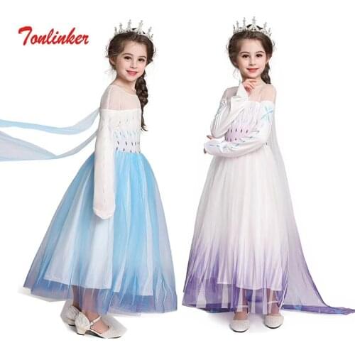 New Cartoon Movie Kids White Costume Dress Princess Dressing Up With Cape Girl Snow Queen Carnival Fancy Party Dress