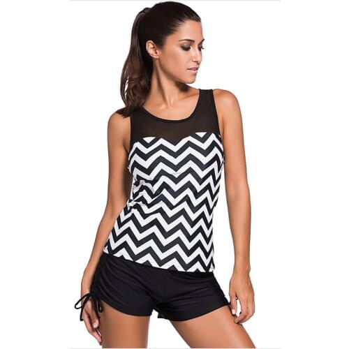 Womens Swimming suit 2 pieces wave Flat angle Shorts Tank Top Beachwear Water Sports Clothing Women Swimwear Swimsuit