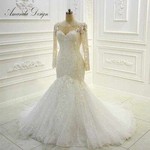 Amanda Design abendkleider Long Sleeves Mermaid Low Back Luxury Wedding Dress 2019