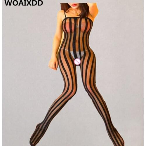 Plus Size Bodystocking Women Stripe Sexy Nightwear Erotic BadyDoll Porn Sex Lingerie Latex Catsuit Crotchless Underwear Costumes