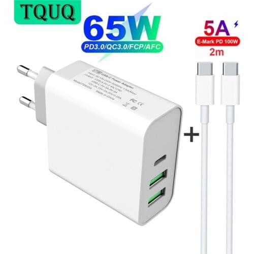 TQUQ 65W 3-Port USB C Wall Charger PD 3.0 Fast Charger Adapter with Quick Charge for MacBook Pro Air, iPad Pro, iPhone 12 11 XS