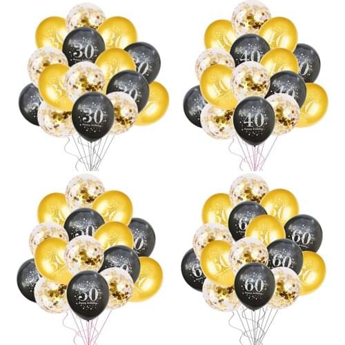 15pcs 30 40 50 60 birthday balloons gold black happy birthday adult baloon Anniversary birthday Confetti globos balony