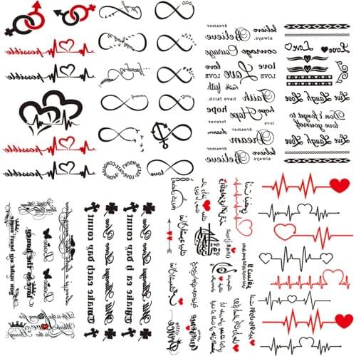 Endless Fake Temporary Tattoo For Kids Women Girls Lovely Heart Skewers Tattoos Sticker Letters English Words Art Tatoo Clavicle