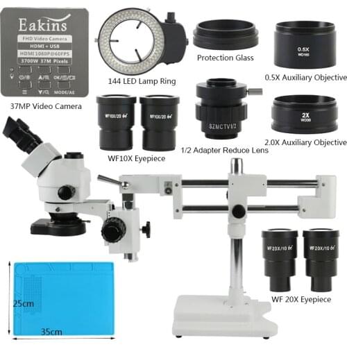 Simul-Focal 3.5-90X Stereo Trinocular Microscope Double Boom Stand 37MP 1080P HDMI Video Camera 144 LED Light For Phone Repair