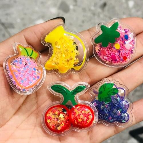 10Pcs Fruit Grape Banana Strawberry Blown Sand Shiny Accessories Shoe Charms Buckle DIY Wristbands Shoes Kids Gift