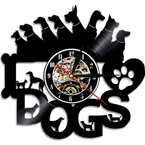 I Love Dogs Silhouette Vinyl Record Wall Clock Dogs Pet Puppy Pug Animal Wall Watch Home Decor Housewarming Gift For Dog Lovers