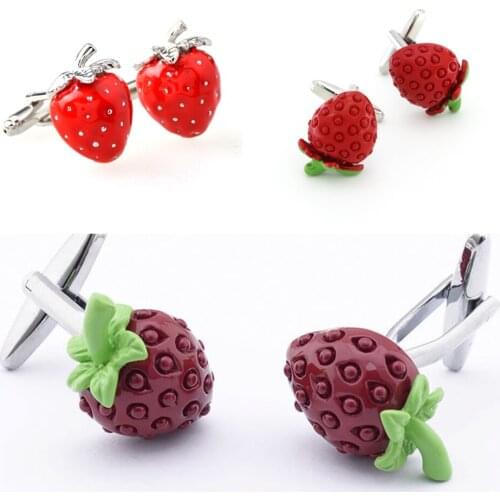 10pairs/lot Enamel Fruit Red Strawberry Cufflinks Shirt Cuff Links Mens Jewelry Accessories Wholesale