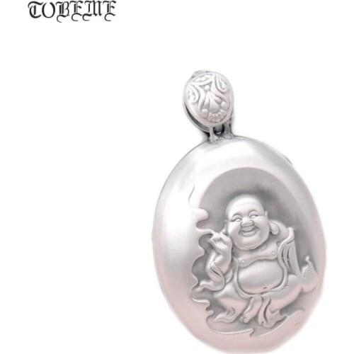 100% 999 Silver Tibetan Laughing Buddha Statue Pendant Happy Buddha Pendant the Buddhist Heart Sutra Good Luck Amulet Pendant