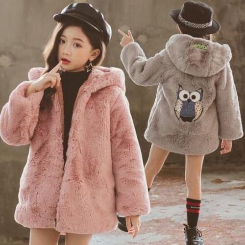 2020 Girls Faux Fur coats autumn winter girls fashion fur coats thicken warm coats hooded kids girls faux fur coats 4-12Year