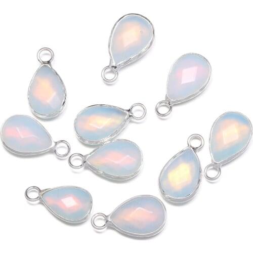 3pcs Natural Stone Pendant Water Drop Faceted Agated Plated Opal For Jewelry Making Necklace Gift For Women 18x10x5mm