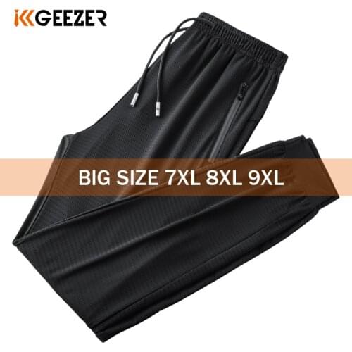 Black Pants Men 7XL 8XL 9XL Plus Size Ice Silk Casual Lightweight Quick Dry Trousers Sport Elasticity Fitness Breathable Pant