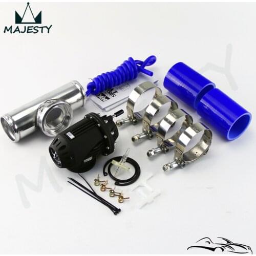Black Aluminum Billet Anodized Type-4 SQV Blow Off Valve BOV +3" Flange Pipe +silicone +clamps +4mm vaccum hose BLUE