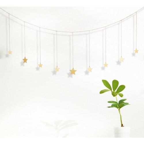 Wood star moon Chains Celestial Boho Shining Wall Hanging Decor handmade tapestry decoration Ornament for party Home Office