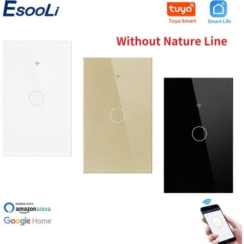 EsooLi 1 Gang 1 Way US Standard Smart Home Automation Wall Switch Glass Panel Tuya Smart Life APP Wall Switch Single Fire Line