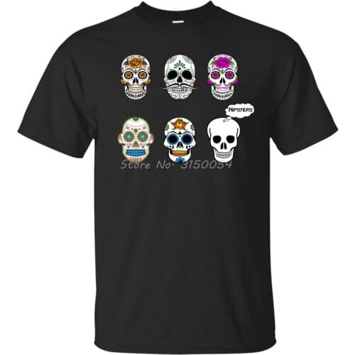 Sugar Skull Hipsters - Funny Cartoon T Shirt Mexican Day Dead Flowers Colour Tshirt Men Fashion Cartoon T-Shirt Harajuku