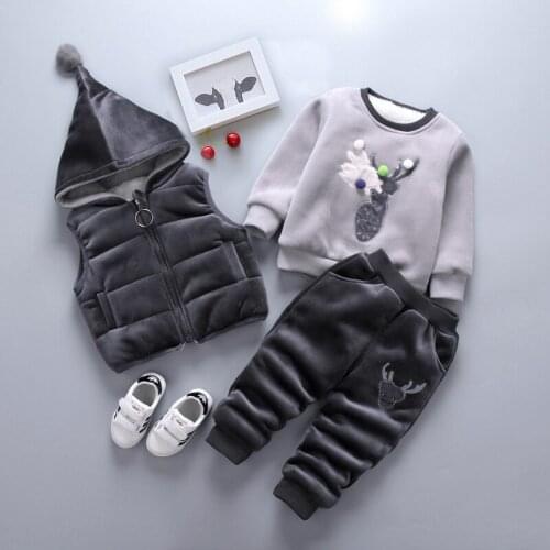 Baby Christmas Outfits Winter Deer Cashmere Vest Tops + T-shirt + Pant 3PCS Childrens Infant Clothing Kids Bebes Jogging Suits