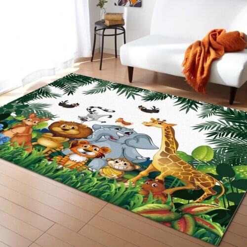 Jungle Cartoon Animal Carpet Giraffe Lion Carpet Living Room Decoration Large Rug Bedroom Child Crawling Mat Bathroom Bath Mat