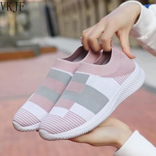 Womens Casual Vulcanized Shoes Woman Mesh Sneakers Women Knitted Flat Ladies Slip on Female Footwear Feminino Zapatos