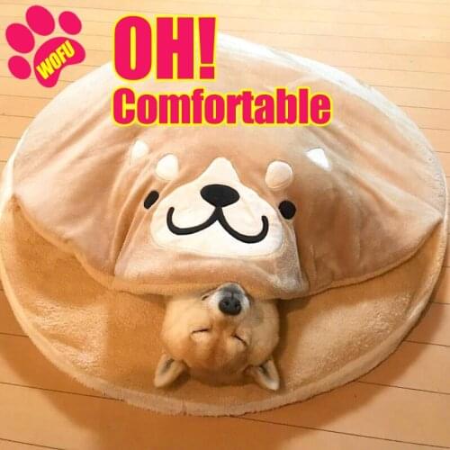 WOFUWOFU Calming pet bed，Japanese Creative Dorayaki ，Shiba Pet Nest Bed Cartoon Short Plush Round，Keep cosy warm