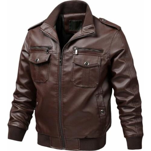 New Spring Motorcycle Leather Jacket Men Stand Collar Multi-Pocket PU Leather Clothing Casual Male Outerwear Big Size 6XL