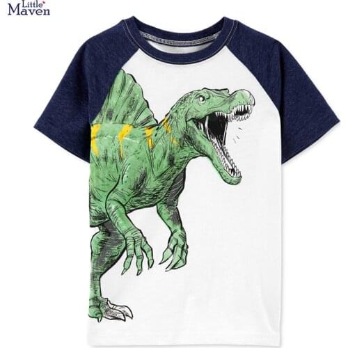 Little Maven New Summer Kids Dinosaur Drawing Tyrannosaurus Rex Printed O-neck Short- sleeved Cotton Knitted Boys Casual Tshirts