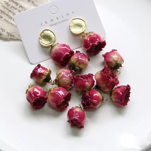 2 PCS Fashion Earrings Pendant Dried Rose Flowers Charms DIY Hand Made Accessories For Jewelry Making