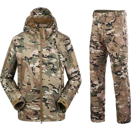 Waterproof Men Ski Jacket Military TAD Camouflage Tactical Suits Winter Fleece Shark Skin Soft Shell Jacket Set Men Snowboard