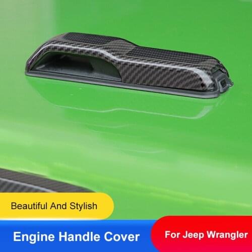 QHCP Car Engine Hood Hinge Decoration Cover ABS Engine Handle Hood Spray Sticker 2Pcs For Jeep Wrangler JL 2018-2021 Accessories