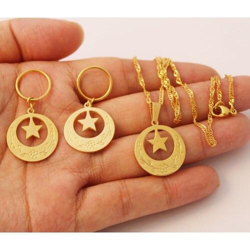 Stainless Steel Gold Star Shape Marshall Pendant Necklaces Earrings Jewelry sets for Woman Micronesia Jewellery Gift