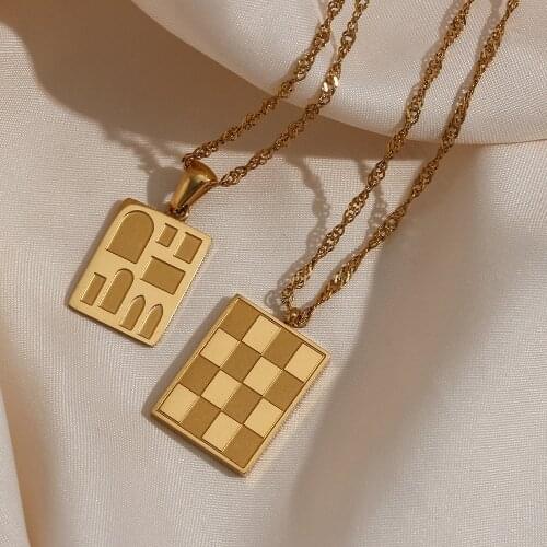 2021 New Creative Design Eyeshadow Palette Square Gold Necklace Water-wave Chian Stainless Steel Gometric Pendant Necklace