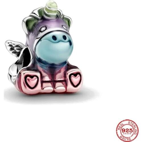 New Original Silver Color Colorful Unicorn Diy Bead Fit European Pandora Charms Bracelet Bangles Diy Jewelry P364