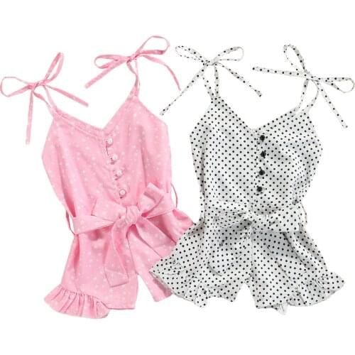 New Girl’s Casual Bandage Suspender Jumpsuit Fashion Polka Dot/Stars Printed V-neck Short Pants