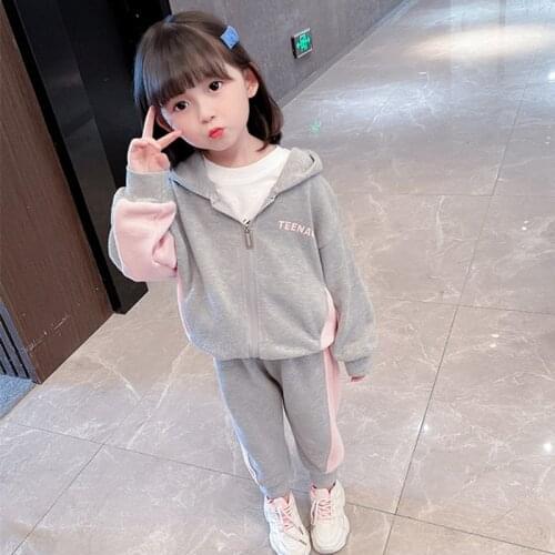 Baby Girls Letter Print Casual Clothing Sets 2021 Autumn Cotton Long Sleeve Zipper Hooded Coat+Pant Two Piece Sport Suits Outfit