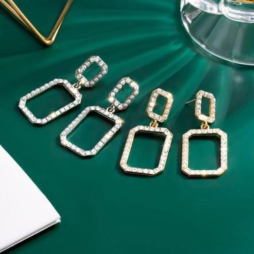 POXAM New Korean Statement Tiny Hoop Earrings For Women Crystal Geometric Gold Dangle Drop Earrings Fashion 2020 Vintage Jewelry