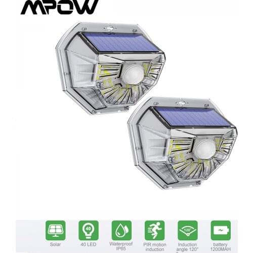 Crystal Transparent Solar Light Mpow 40 LED PIR Motion Sensor Solar Light IP65 Waterproof Outdoor Garden Solar Powered Wall Lamp