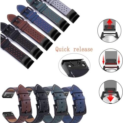 26mm 22mm smart Watch Band Strap For Garmin Fenix 5X 5 Plus 6X 6 Pro 3 3HR 945 935 Watch Quick Release Leather Easyfit Wristband