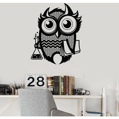 Owl Books Vinyl Wall Decal Scientist Owl Science Classroom School Wall Stickers for laboratory School Decoratoin Design C749