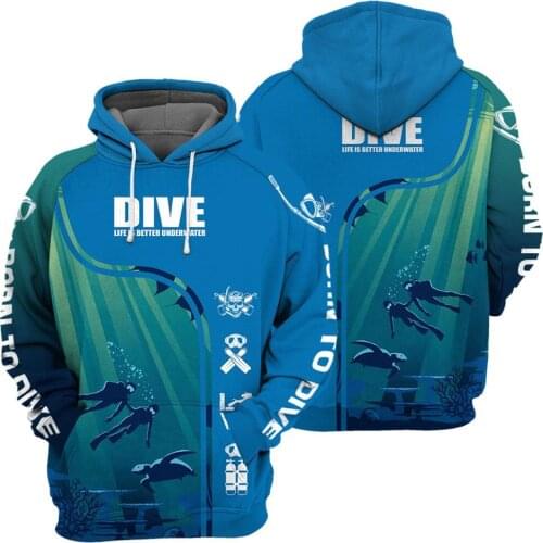 Scuba Diving Art Sport 3D Print Hoodie Man Women Unisex Zip Up Jacket Harajuku Pullover Sweatshirt Hood Outwear Casual Tracksuit