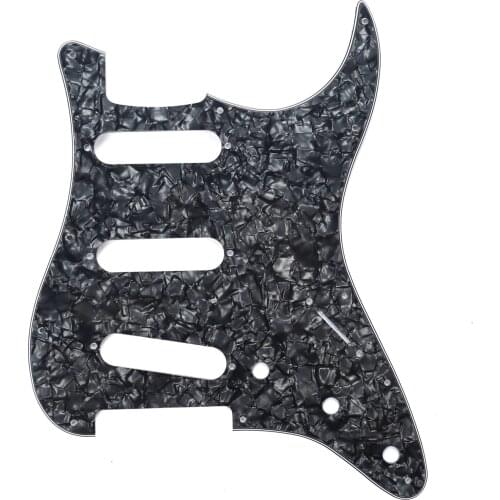 SSS 11 Hole Strat Guitar Pickguard for FD USA/Mexican Made Standard Stratocaster Modern Style, 4Ply Black Pearl