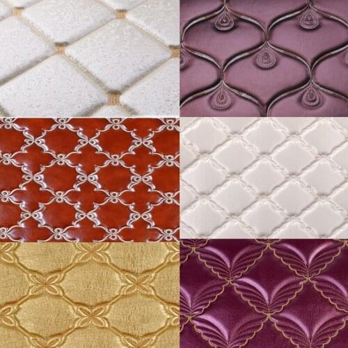 Embroidery Faux Leather Fabric with Sponge By The Meter Per for Furniture Sofa Bedside Background Wall Upholstery Sew Soft Pu