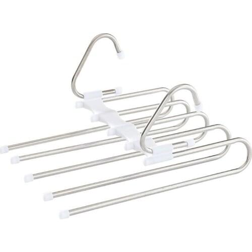 Multifunction Pants Hanger 5 Tier Portable Stainless Steel Trousers Racks Clothing Storage Organization Space Saving