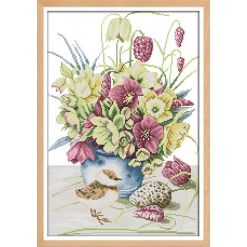 Flowers and bird cross stitch kit aida 14ct 11ct count printed canvas stitches embroidery DIY handmade needlework