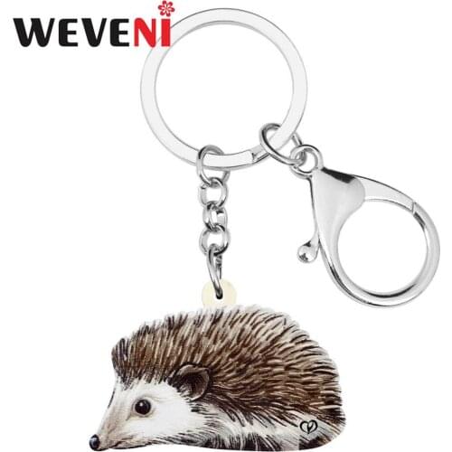 WEVENI Acrylic Cute Black Eyes Small Hedgehog Key Chains Key Ring Fashion Animal Jewelry For Women Girls Bag Car Charm Pendant