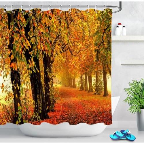 Autumn Shower Curtain Polyester Waterproof Romantic Fall Season Forest Tree Leaves Cloth Fabric Bath Curtains For Bathroom Decor