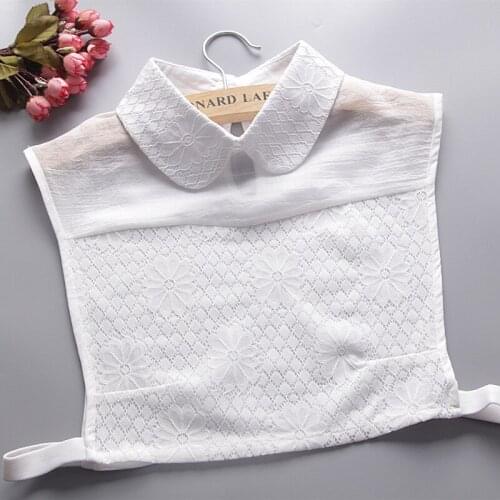Women Sweater Shirt Pearl Bead Rhinestone Bandage Ruffles Fake Collar Embroidery Lace Flower False Detachable Collar Blouse Tops